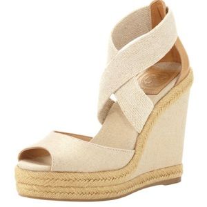 Kate Linen Espadrille Wedge Natural Gold